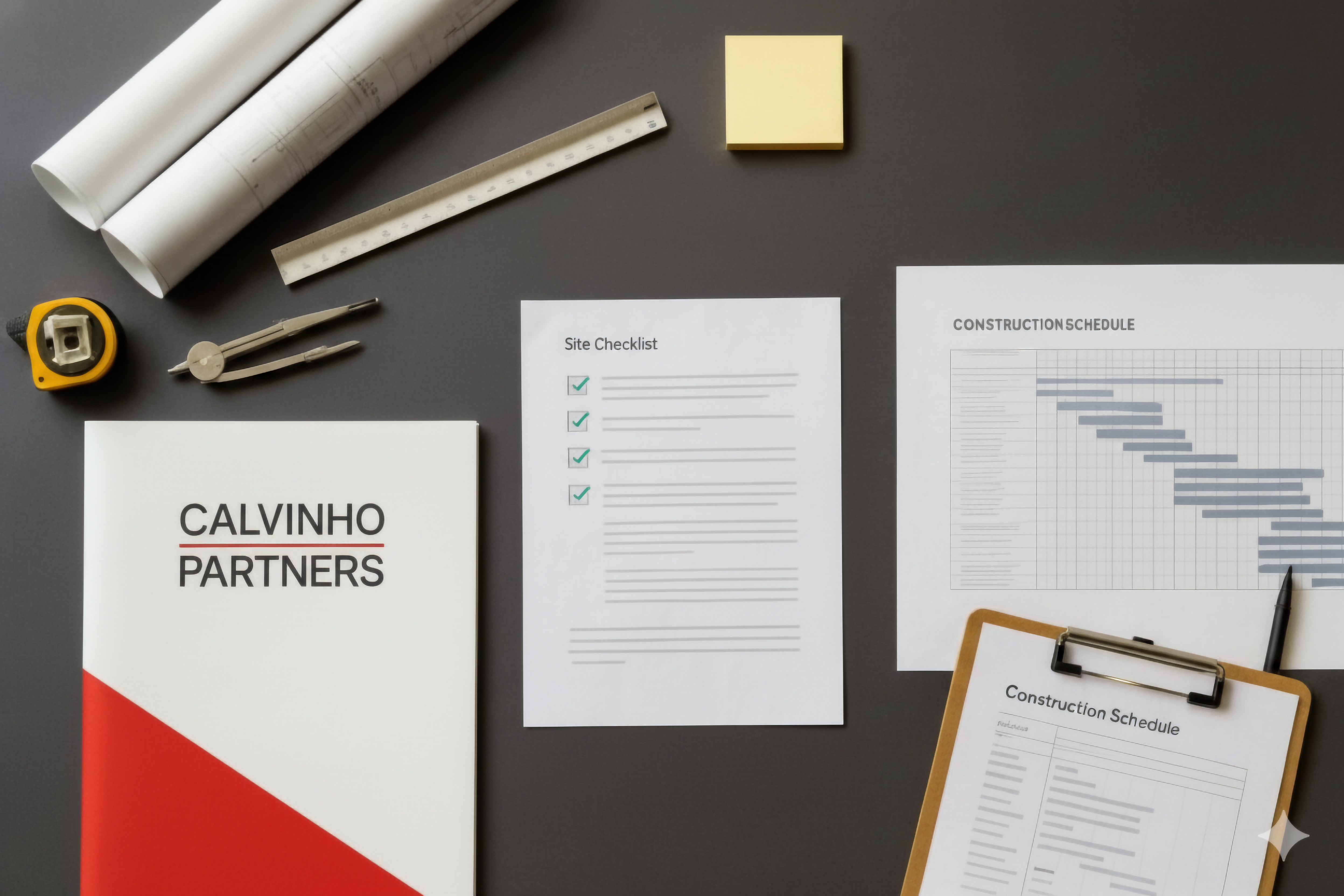 Reunião de obra com análise de cronograma e custos